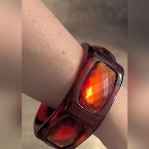 Vintage 1990s Wide Red Red Orange Lucite Bangle